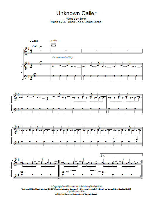 Unknown Caller (Piano, Vocal & Guitar Chords) von U2