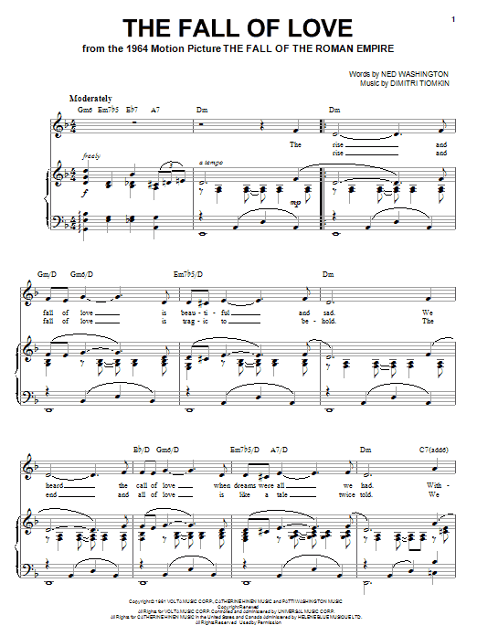 The Fall Of Love (Piano, Vocal & Guitar Chords (Right-Hand Melody)) von Dimitri Tiomkin