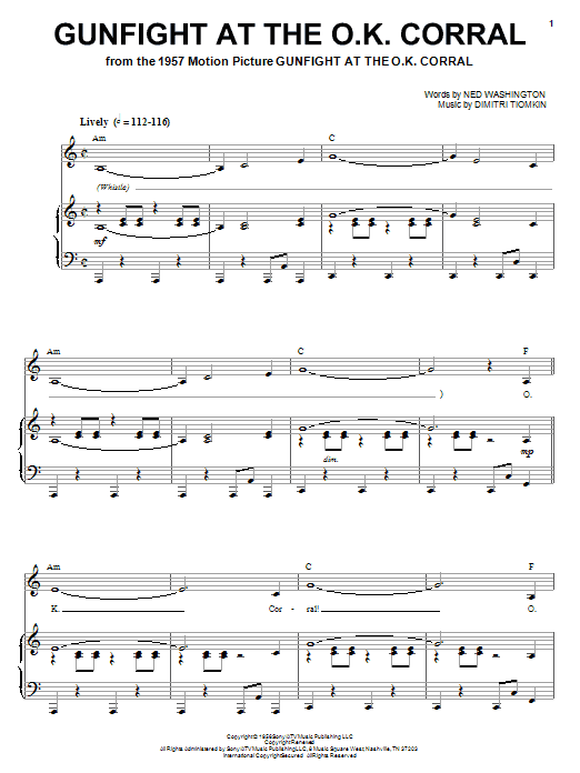 Gunfight At The O.K. Corral (Piano, Vocal & Guitar Chords (Right-Hand Melody)) von Dimitri Tiomkin