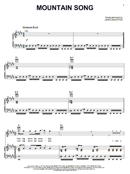 Mountain Song (Piano, Vocal & Guitar Chords (Right-Hand Melody)) von Jane's Addiction