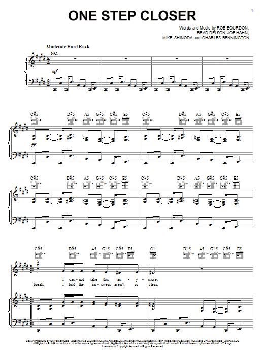 One Step Closer (Piano, Vocal & Guitar Chords (Right-Hand Melody)) von Linkin Park
