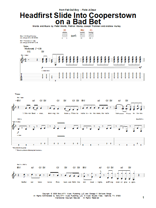 Headfirst Slide Into Cooperstown On A Bad Bet (Guitar Tab) von Fall Out Boy