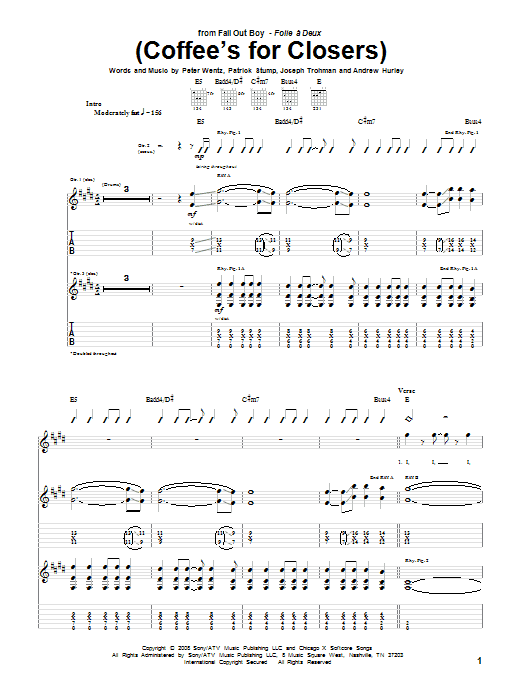 (Coffee's For Closers) (Guitar Tab) von Fall Out Boy