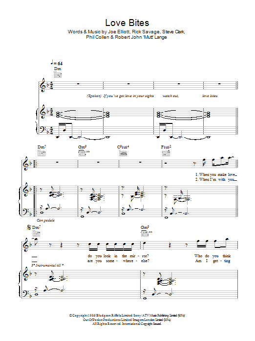 Love Bites (Piano, Vocal & Guitar Chords) von Def Leppard