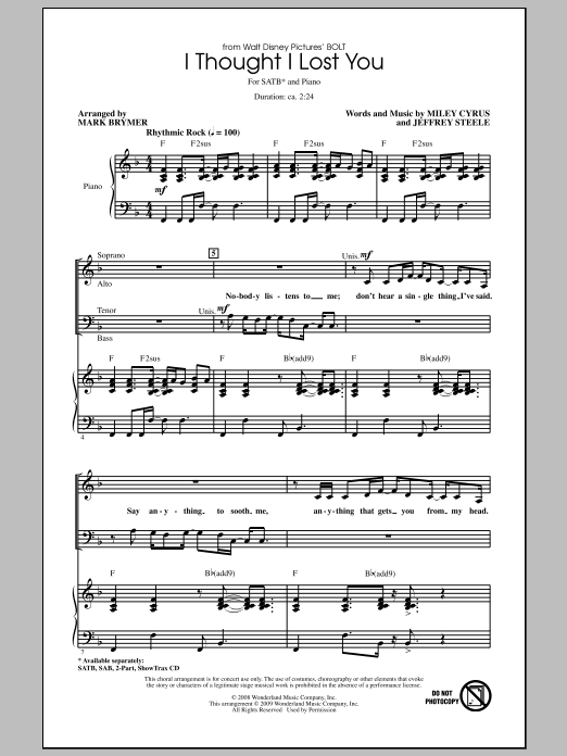 I Thought I Lost You (from Bolt) (SATB Choir) von Mark Brymer