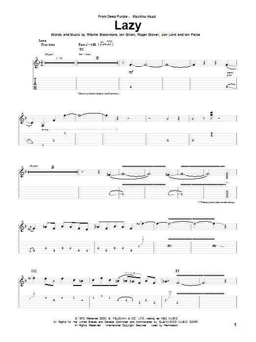 Lazy (Guitar Tab) von Deep Purple