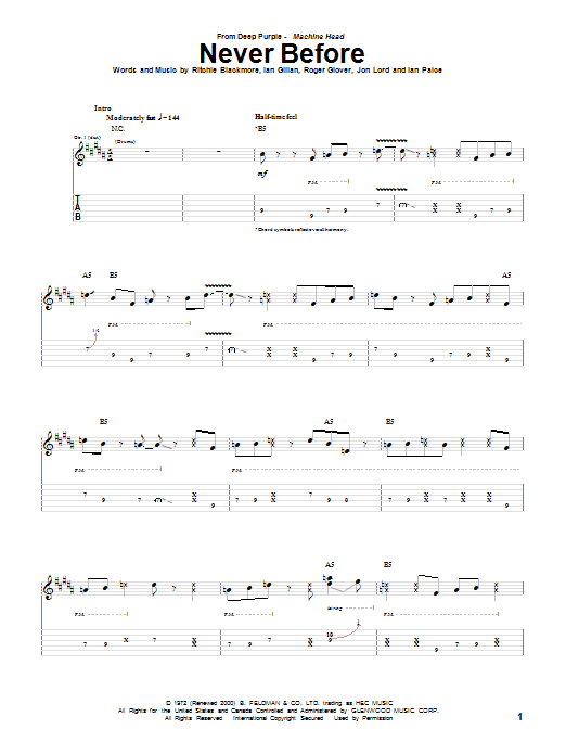 Never Before (Guitar Tab) von Deep Purple