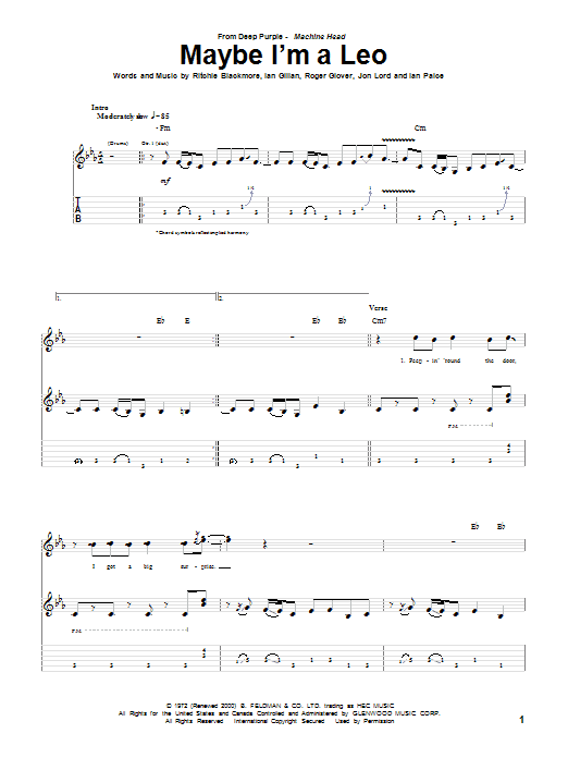 Maybe I'm A Leo (Guitar Tab) von Deep Purple