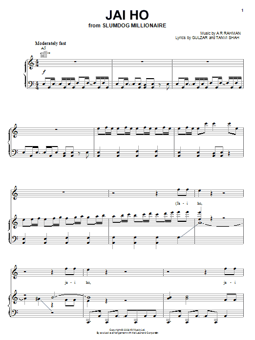 Jai Ho (Piano, Vocal & Guitar Chords (Right-Hand Melody)) von A.R. Rahman