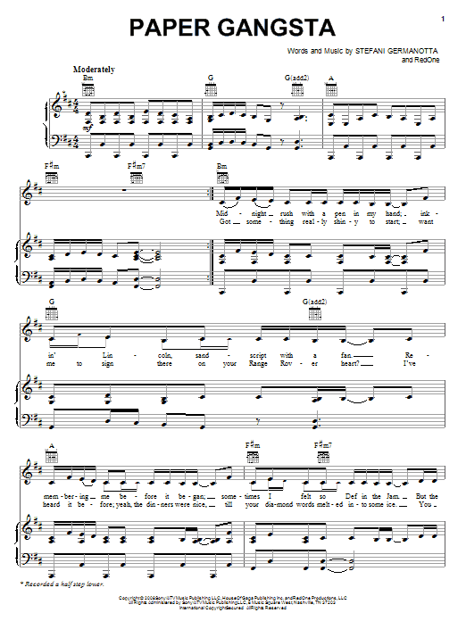 Paper Gangsta (Piano, Vocal & Guitar Chords (Right-Hand Melody)) von Lady Gaga