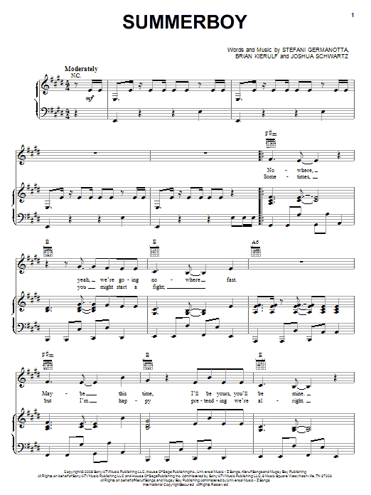 Summerboy (Piano, Vocal & Guitar Chords (Right-Hand Melody)) von Lady Gaga