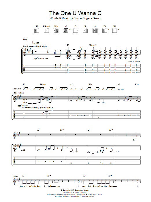 The One U Wanna C (Guitar Tab) von Prince