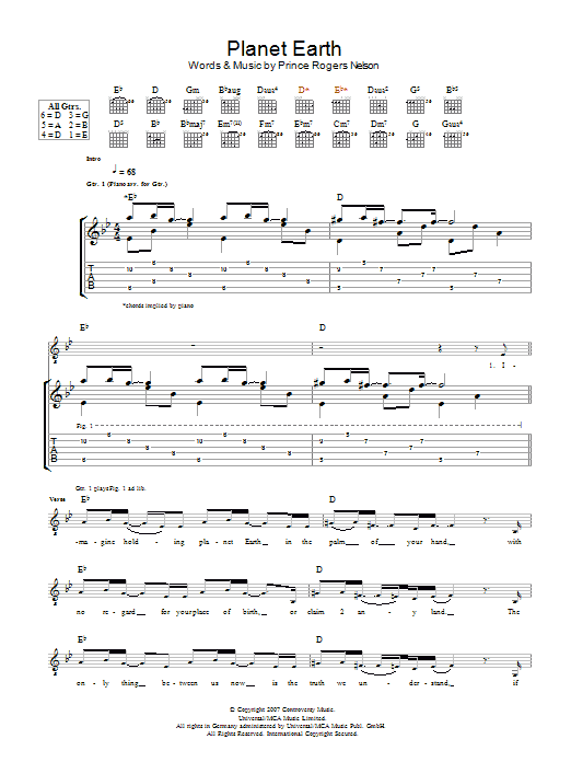 Planet Earth (Guitar Tab) von Prince