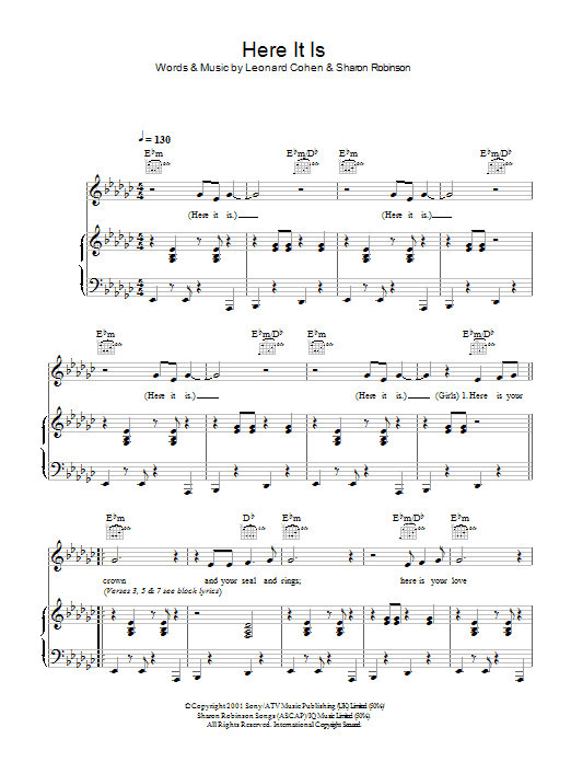 Here It Is (Piano, Vocal & Guitar Chords) von Leonard Cohen