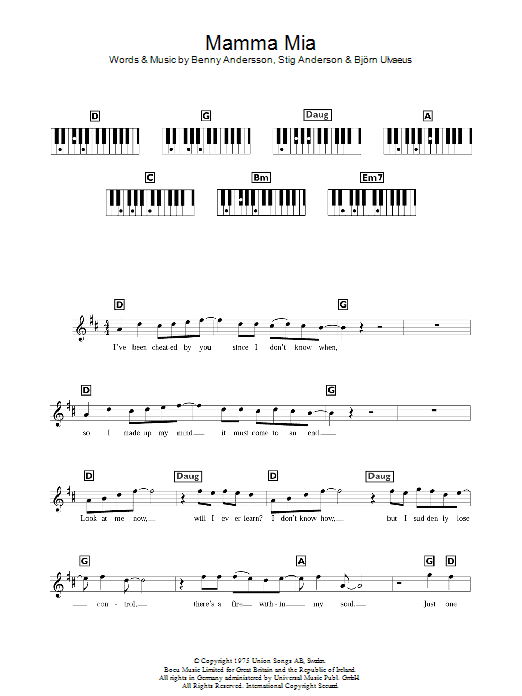 Mamma Mia (Piano Chords/Lyrics) von ABBA