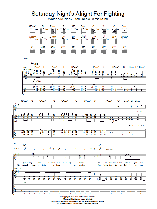 Saturday Night's Alright For Fighting (Guitar Tab) von Elton John