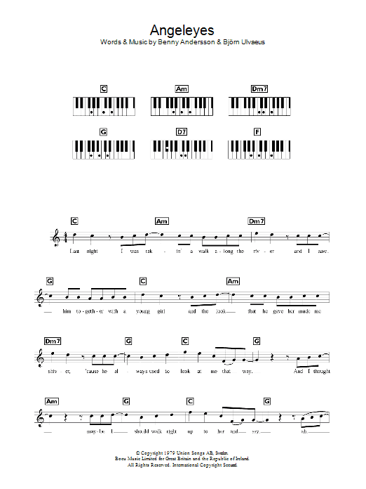 Angeleyes (Piano Chords/Lyrics) von ABBA