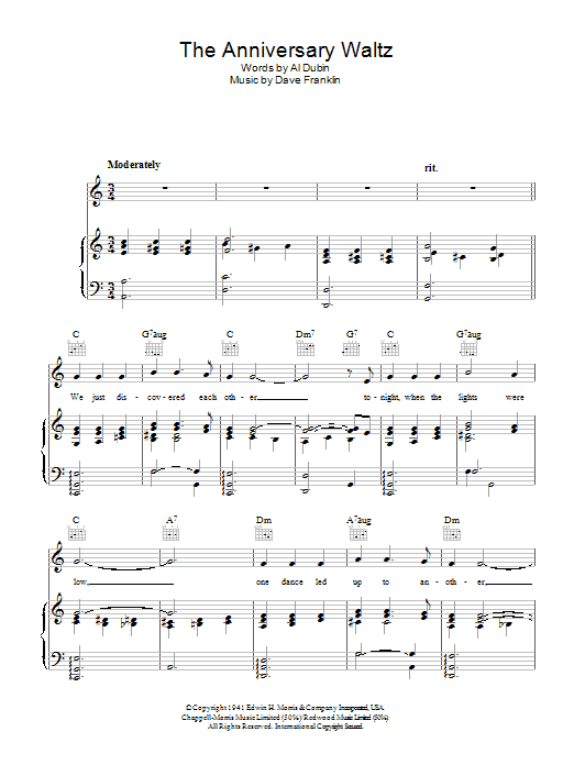 The Anniversary Waltz (Piano, Vocal & Guitar Chords) von Bing Crosby