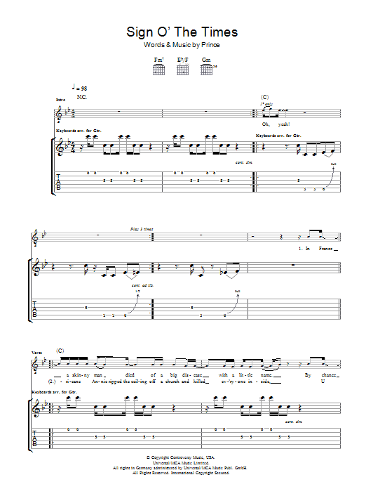 Sign O' The Times (Guitar Tab) von Prince