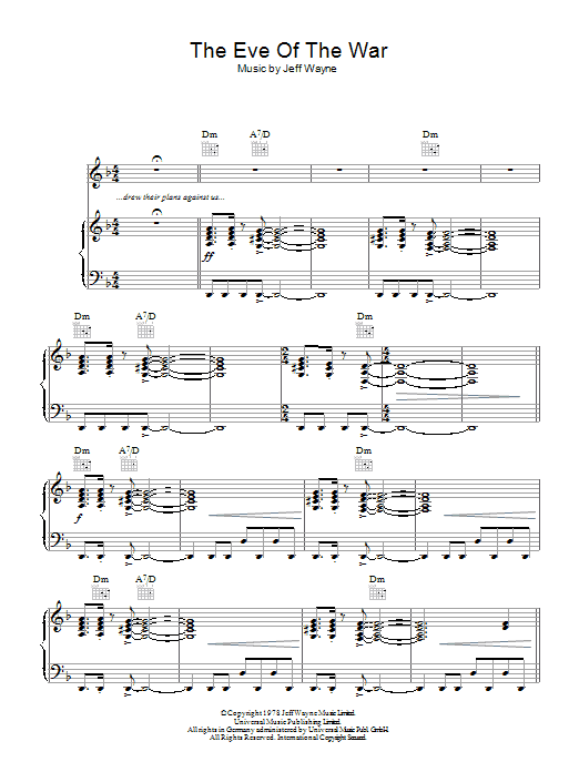 The Eve Of The War (from War Of The Worlds) (Piano, Vocal & Guitar Chords) von Jeff Wayne