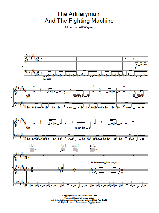 The Artilleryman And The Fighting Machine (from War Of The Worlds) (Piano, Vocal & Guitar Chords) von Jeff Wayne