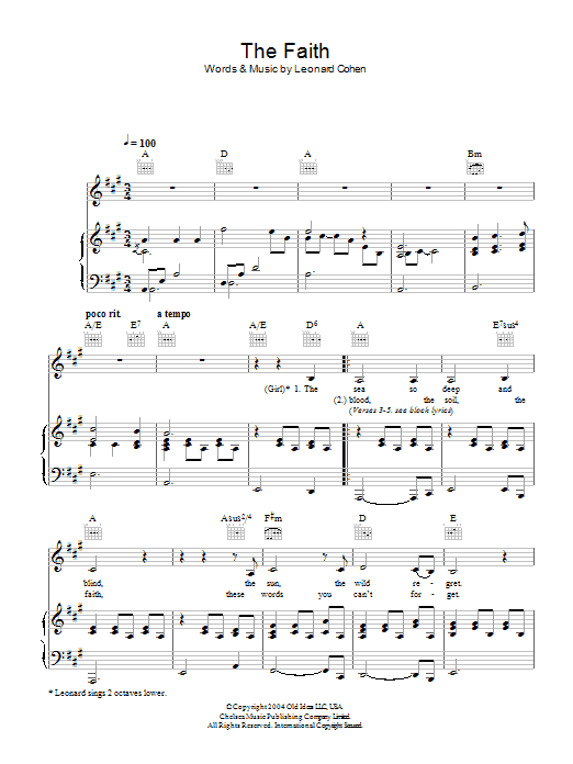 The Faith (Piano, Vocal & Guitar Chords) von Leonard Cohen