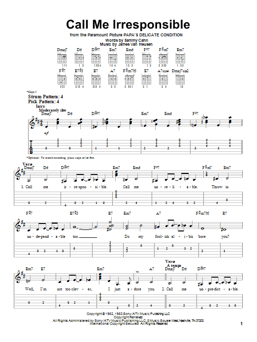 Call Me Irresponsible (Easy Guitar Tab) von Frank Sinatra