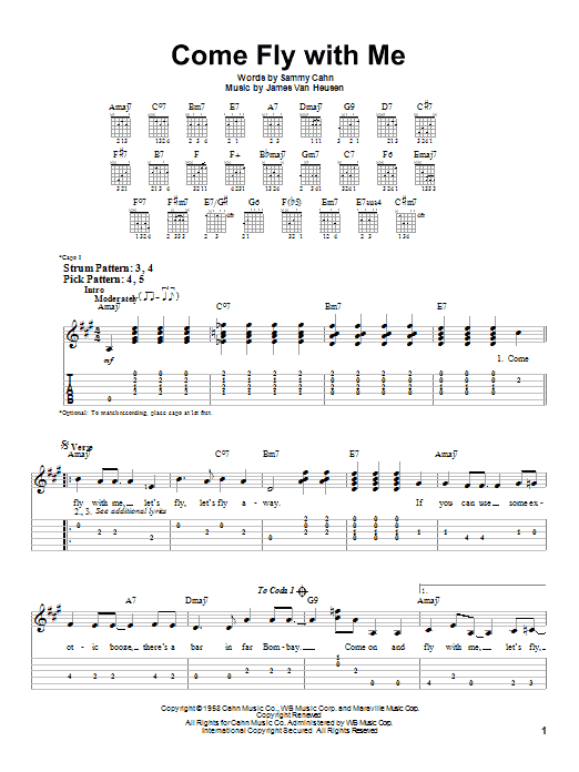 Come Fly With Me (Easy Guitar Tab) von Frank Sinatra