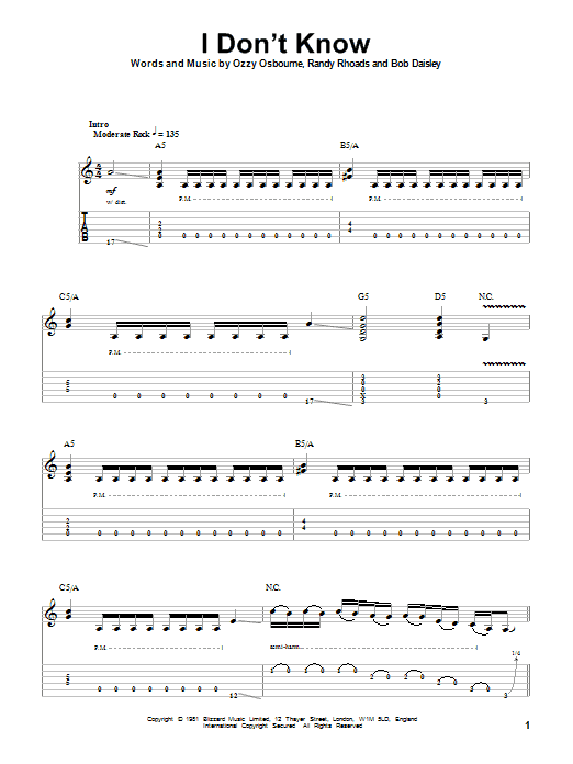 I Don't Know (Guitar Tab (Single Guitar)) von Ozzy Osbourne