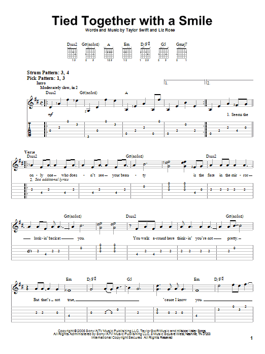 Tied Together With A Smile (Easy Guitar Tab) von Taylor Swift