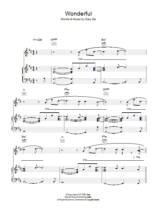Wonderful (Piano, Vocal & Guitar Chords) von Gary Go