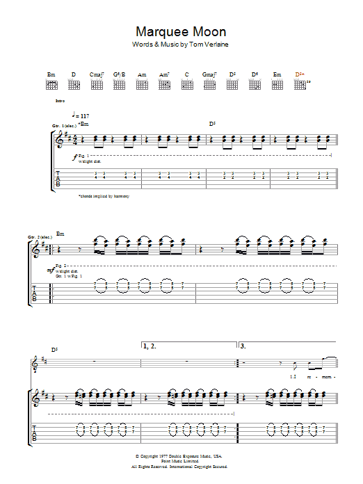 Marquee Moon (Guitar Tab) von Television