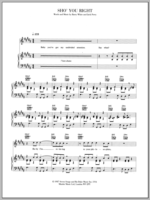 Sho' You Right (Piano, Vocal & Guitar Chords) von Barry White