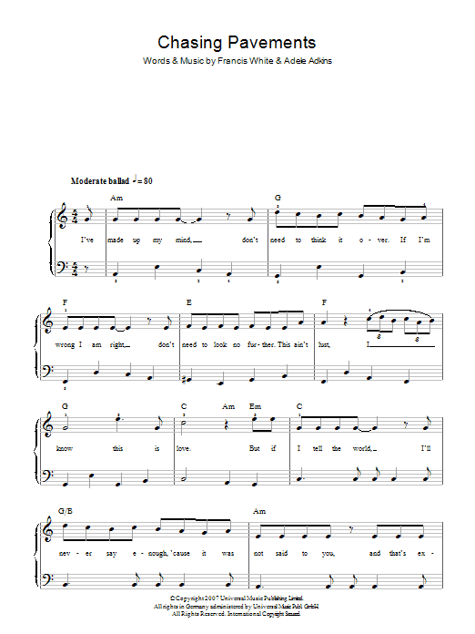 Chasing Pavements (Easy Piano) von Adele