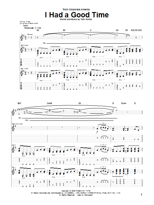 I Had A Good Time (Guitar Tab) von Boston