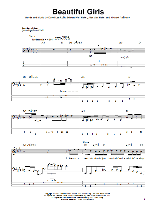 Beautiful Girls (Bass Guitar Tab) von Van Halen