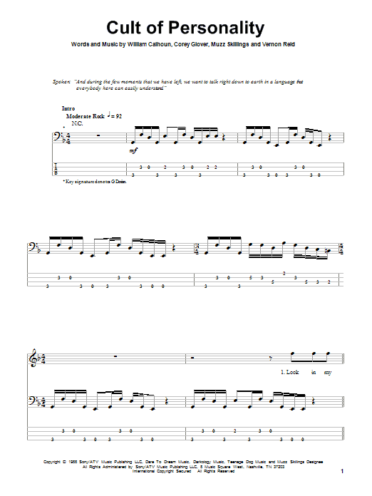 Cult Of Personality (Bass Guitar Tab) von Living Colour