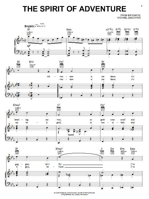 The Spirit Of Adventure (Piano, Vocal & Guitar Chords (Right-Hand Melody)) von Michael Giacchino