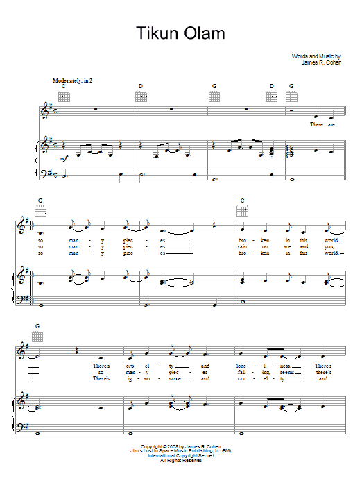 Tikun Olam (Piano, Vocal & Guitar Chords (Right-Hand Melody)) von James R. Cohen