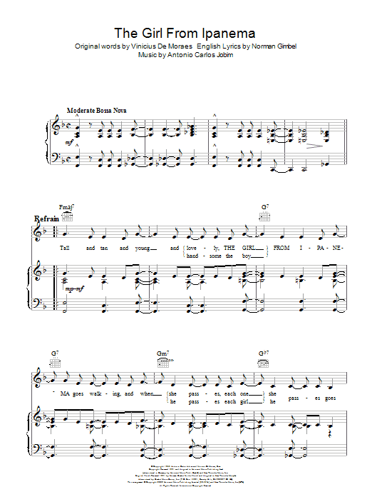 The Girl From Ipanema (Garota De Ipanema) (Piano, Vocal & Guitar Chords (Right-Hand Melody)) von Antonio Carlos Jobim
