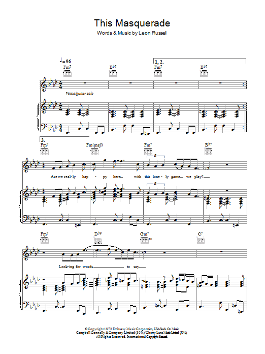 This Masquerade (Piano, Vocal & Guitar Chords) von George Benson