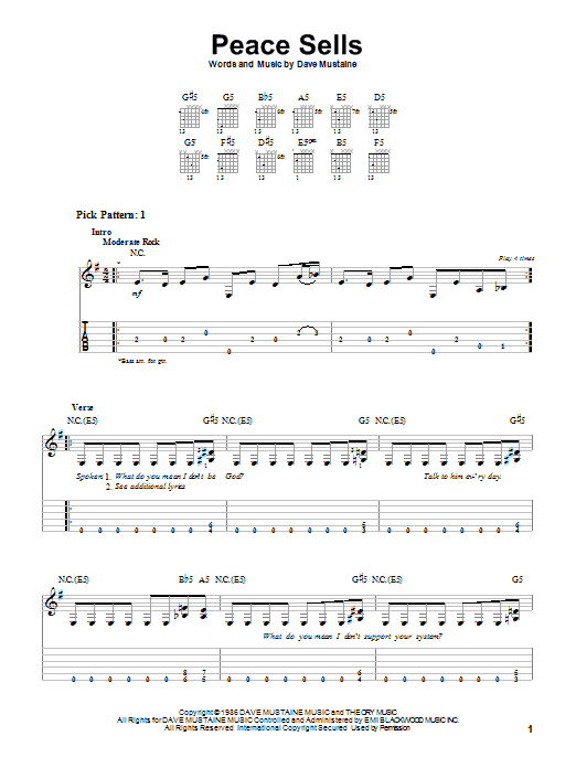 Peace Sells (Easy Guitar Tab) von Megadeth