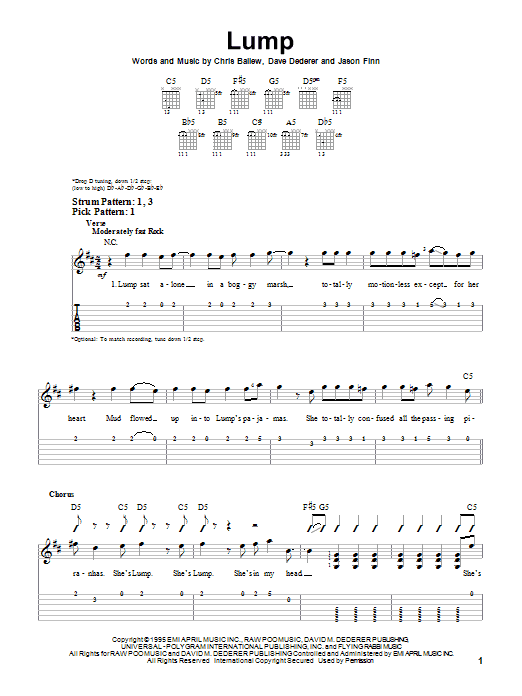 Lump (Easy Guitar Tab) von Presidents Of The United States Of America