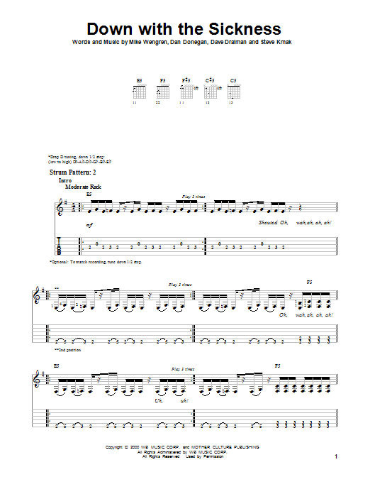Down With The Sickness (Easy Guitar Tab) von Disturbed
