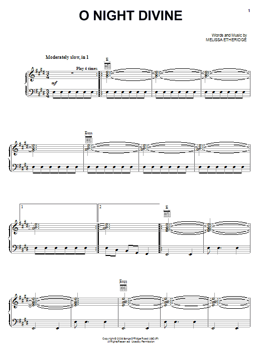 O Night Divine (Piano, Vocal & Guitar Chords (Right-Hand Melody)) von Melissa Etheridge