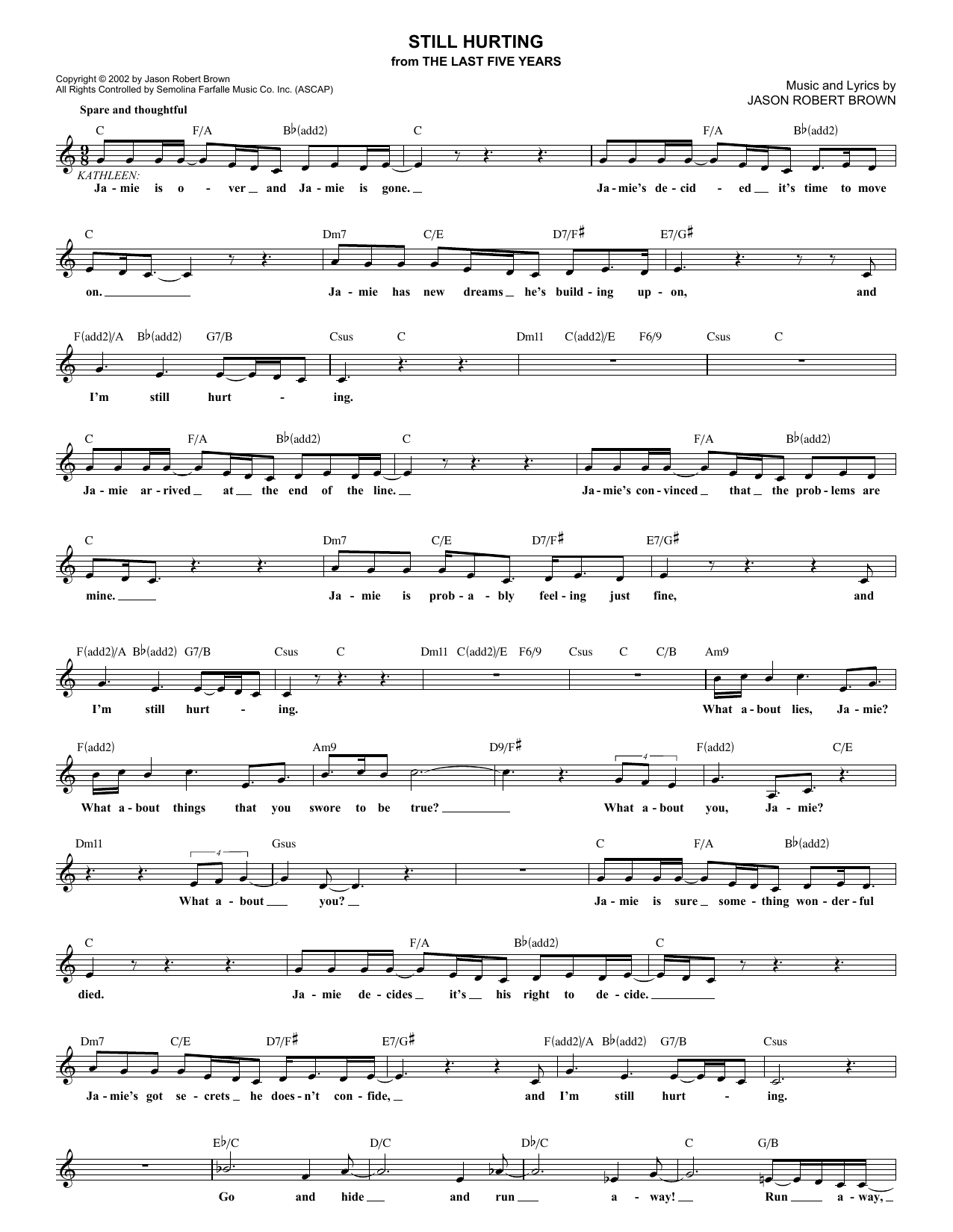 Still Hurting (from The Last 5 Years) (Lead Sheet / Fake Book) von Jason Robert Brown