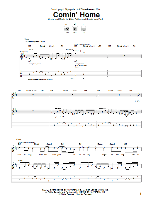 Comin' Home (Guitar Tab) von Lynyrd Skynyrd