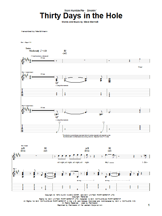 Thirty Days In The Hole (Guitar Tab) von Humble Pie