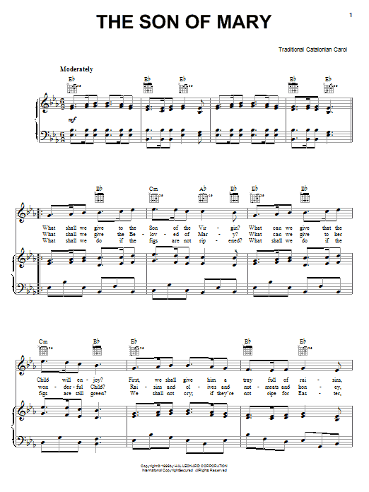 The Son Of Mary (Piano, Vocal & Guitar Chords (Right-Hand Melody)) von Traditional