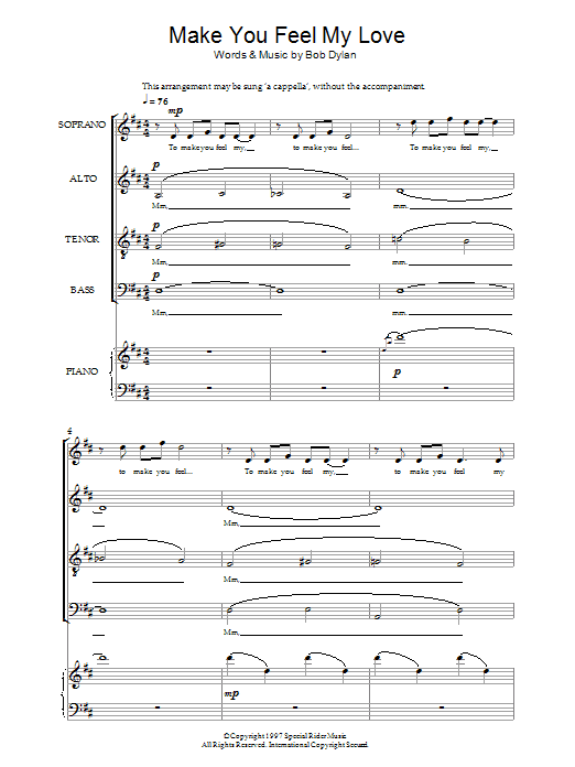 Make You Feel My Love (arr. Jeremy Birchall) (SATB Choir) von Bob Dylan